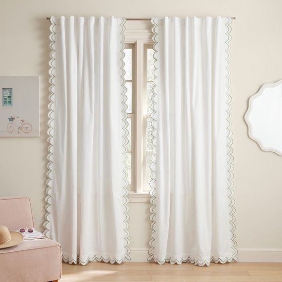 Pottery Barn Teen Ivory Curtain with Midnight Blue Floral Edge - Picture 5 of 6